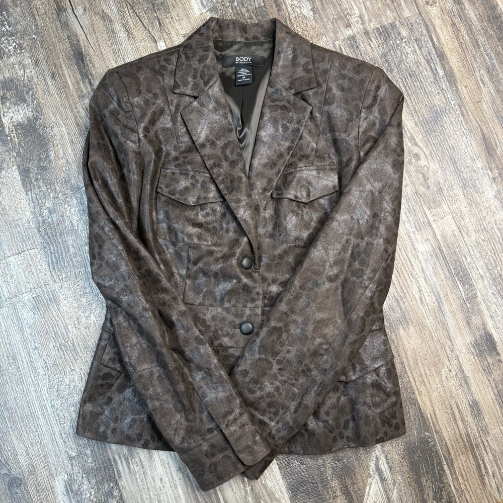 Body by Victoria Brown Shimmery Leopard Blazer Jacket Size 10